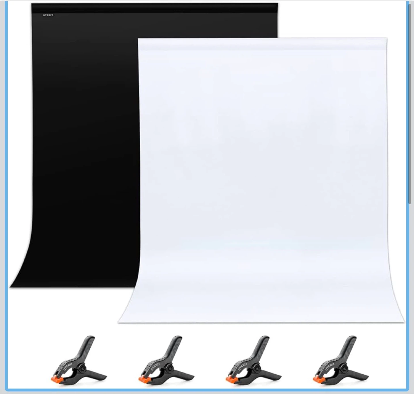UTEBIT 2-in-1 White & Black Backdrop with 4 Clamps