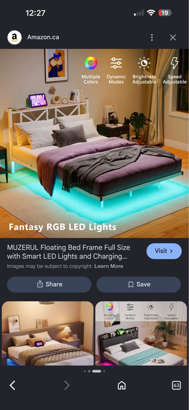 Full Size Floating Bed Frame with Smart LED Lights
