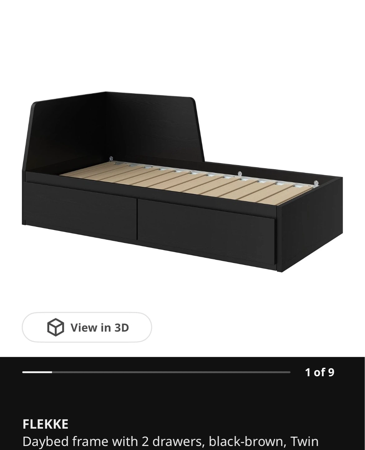 IKEA FLEKKE Daybed Frame with 2 Drawers - Black-Brown, Twin - photo 2