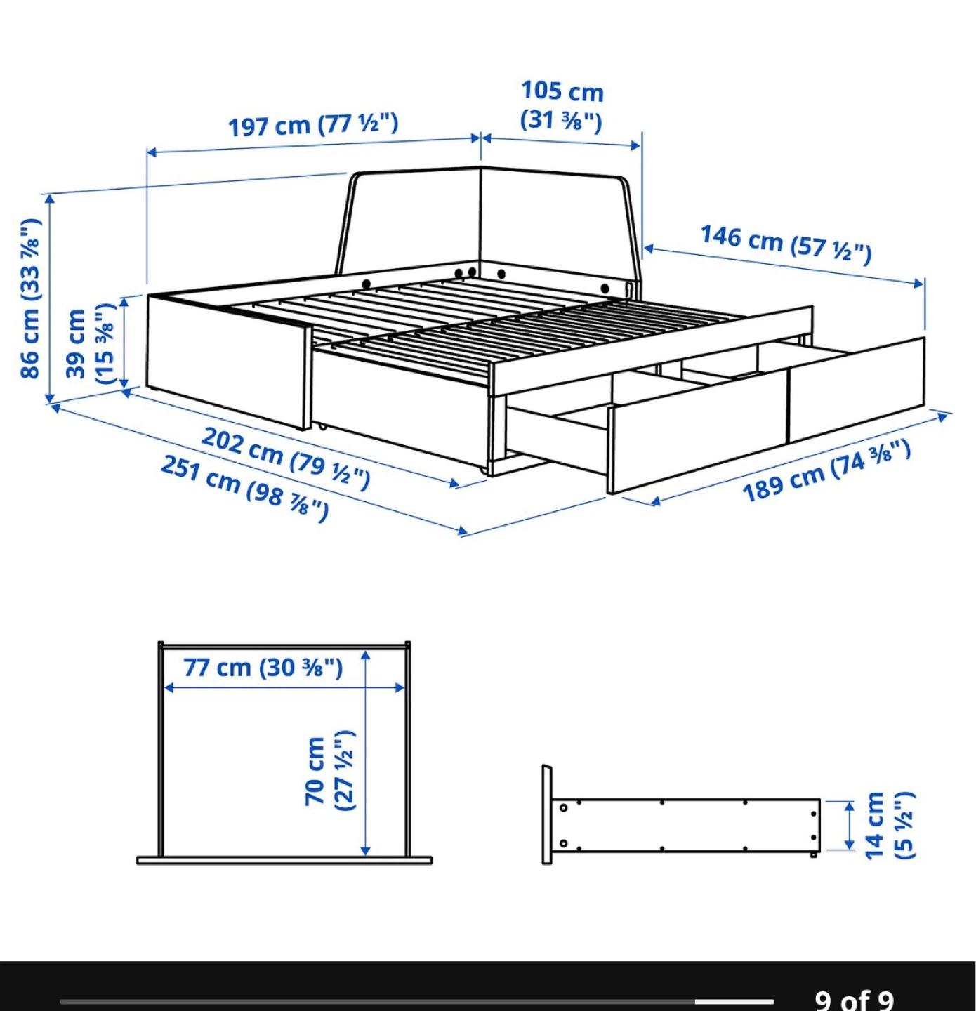 IKEA FLEKKE Daybed Frame with 2 Drawers - Black-Brown, Twin - photo 4