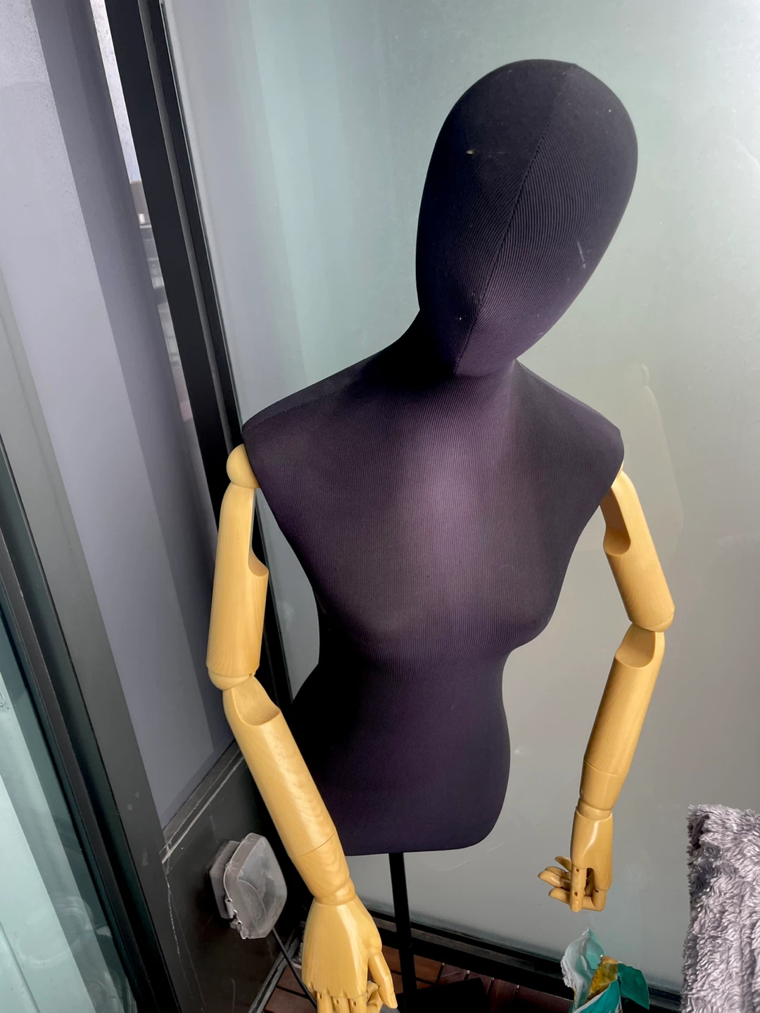Black Mannequin Torso with Articulated Wooden Arms