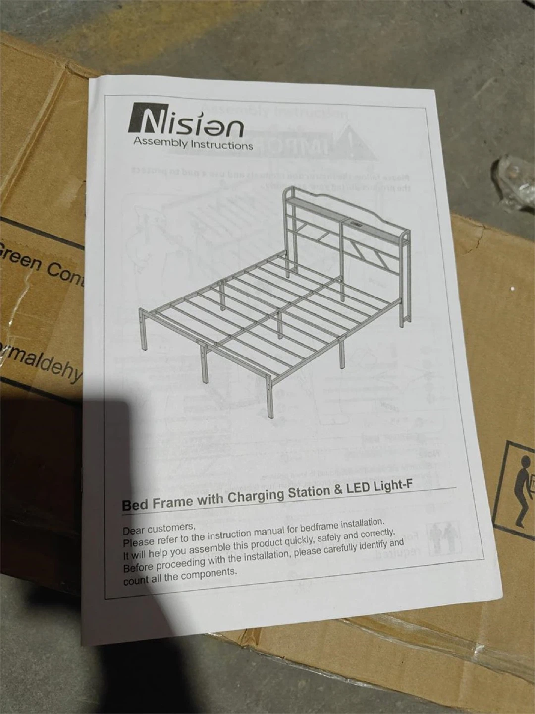 NISIEN Queen Size Bed Frame with LED Storage Headboard - photo 3
