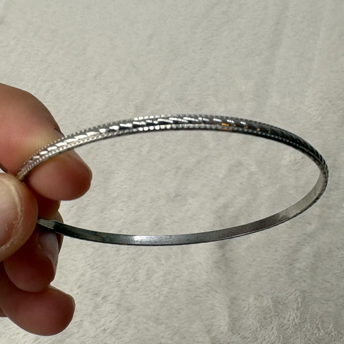 Textured Silver Tone Bangle Bracelet Rope Detail Minimalist - photo 5