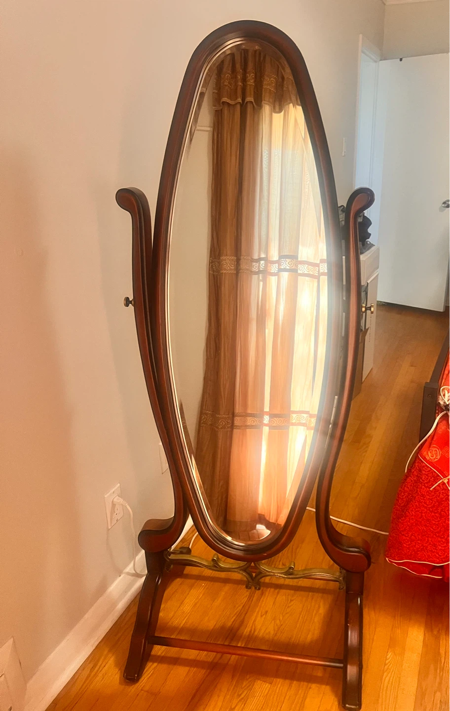 Vintage Oval Cheval Mirror with Wooden Stand