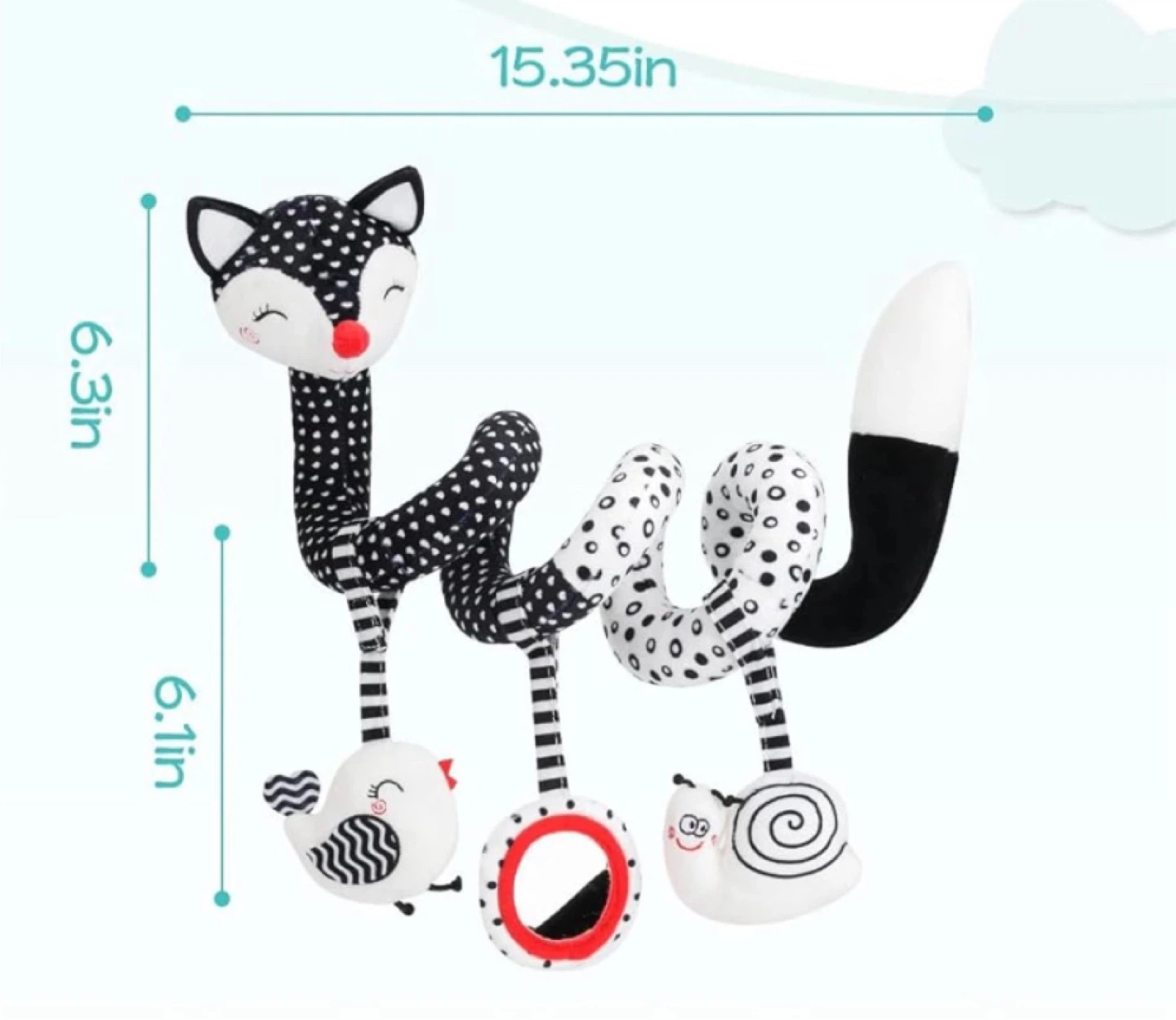 Black & White Fox Snail Bird Baby Crib Toy 15.35in - photo 2
