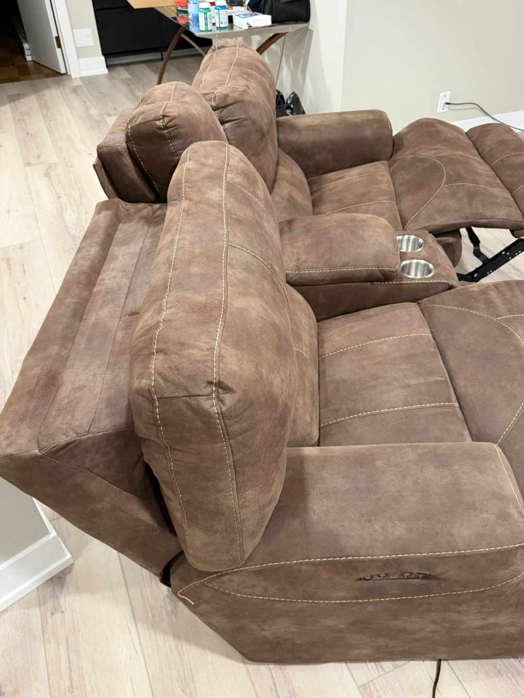Brown Leather Power Reclining Sofa with Cup Holders - photo 3