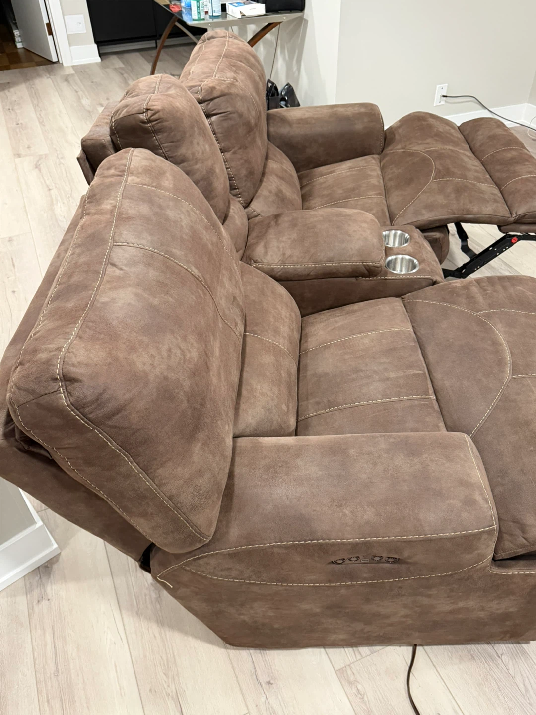 Brown Leather Power Reclining Sofa with Cup Holders - photo 2