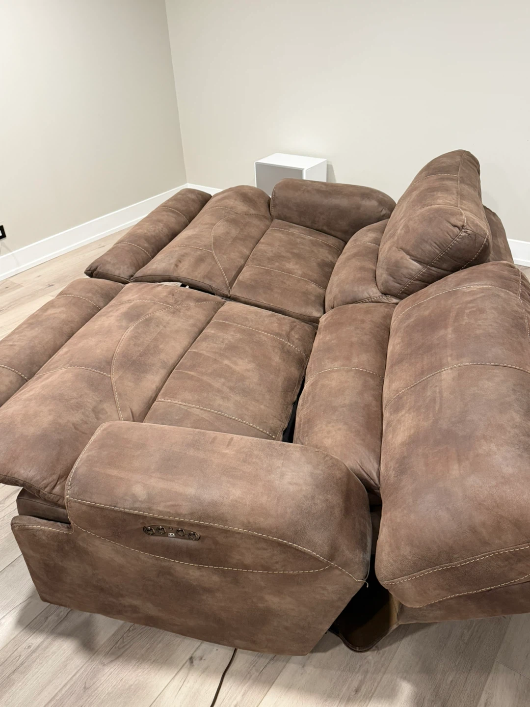Brown Leather Power Reclining Sofa with Cup Holders - photo 5