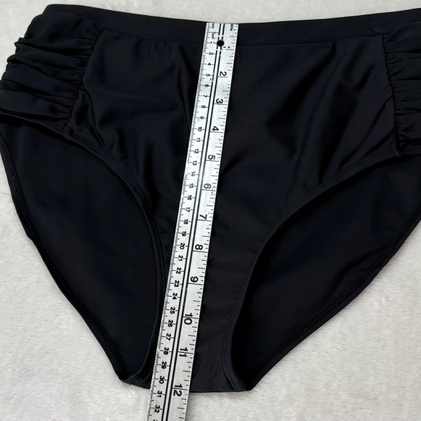 High Waisted Ruched Bikini Swimsuit Bottoms Solid Black Size M - photo 4