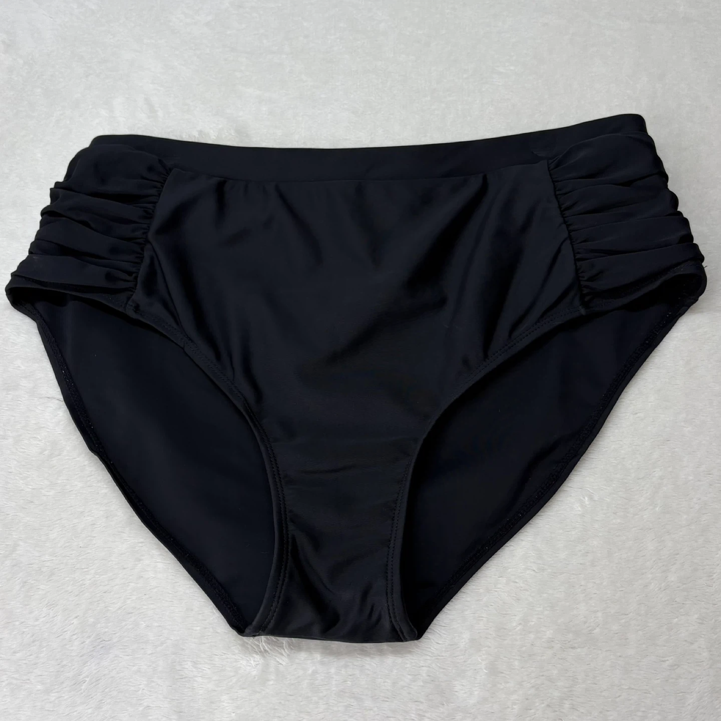 High Waisted Ruched Bikini Swimsuit Bottoms Solid Black Size M - photo 2