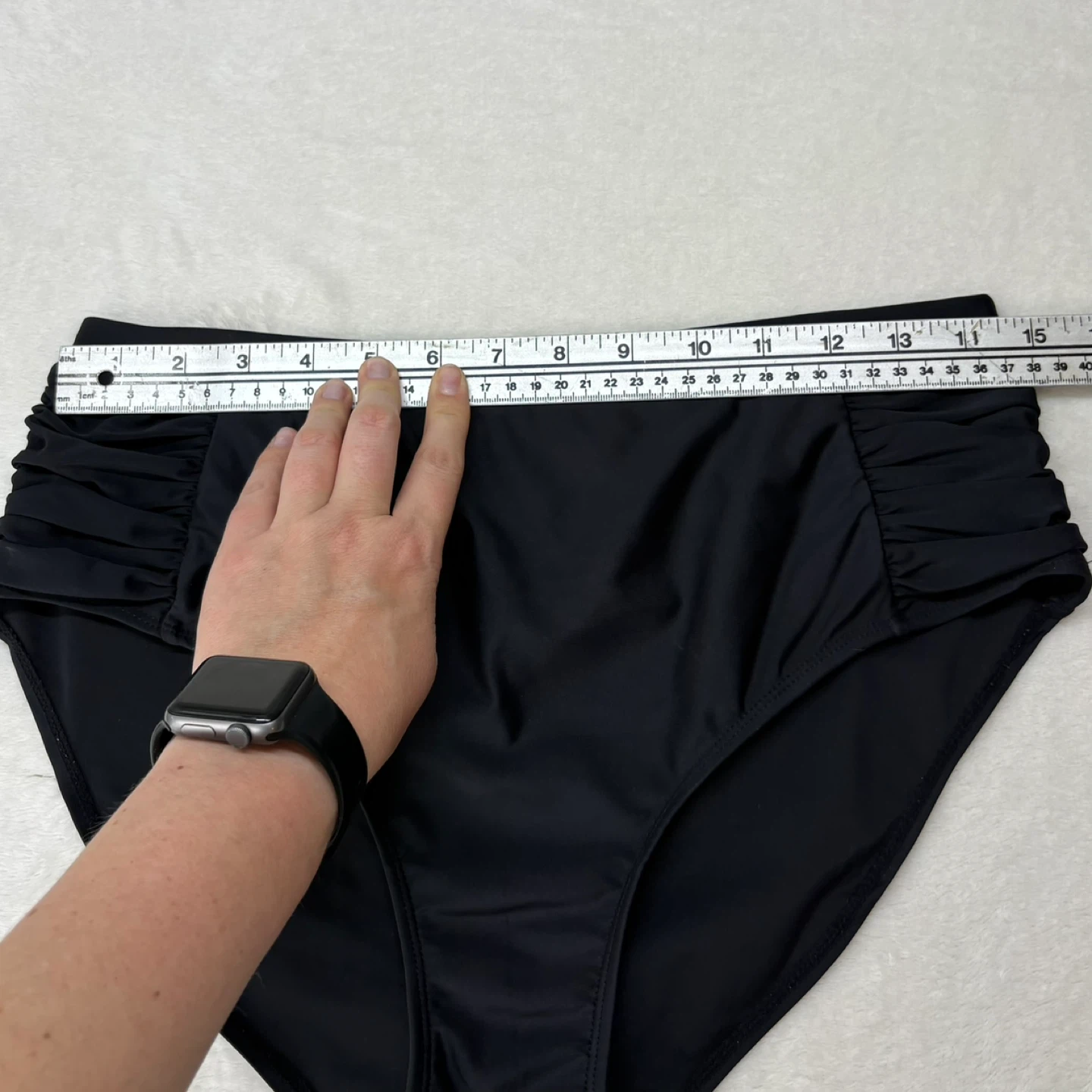 High Waisted Ruched Bikini Swimsuit Bottoms Solid Black Size M - photo 3