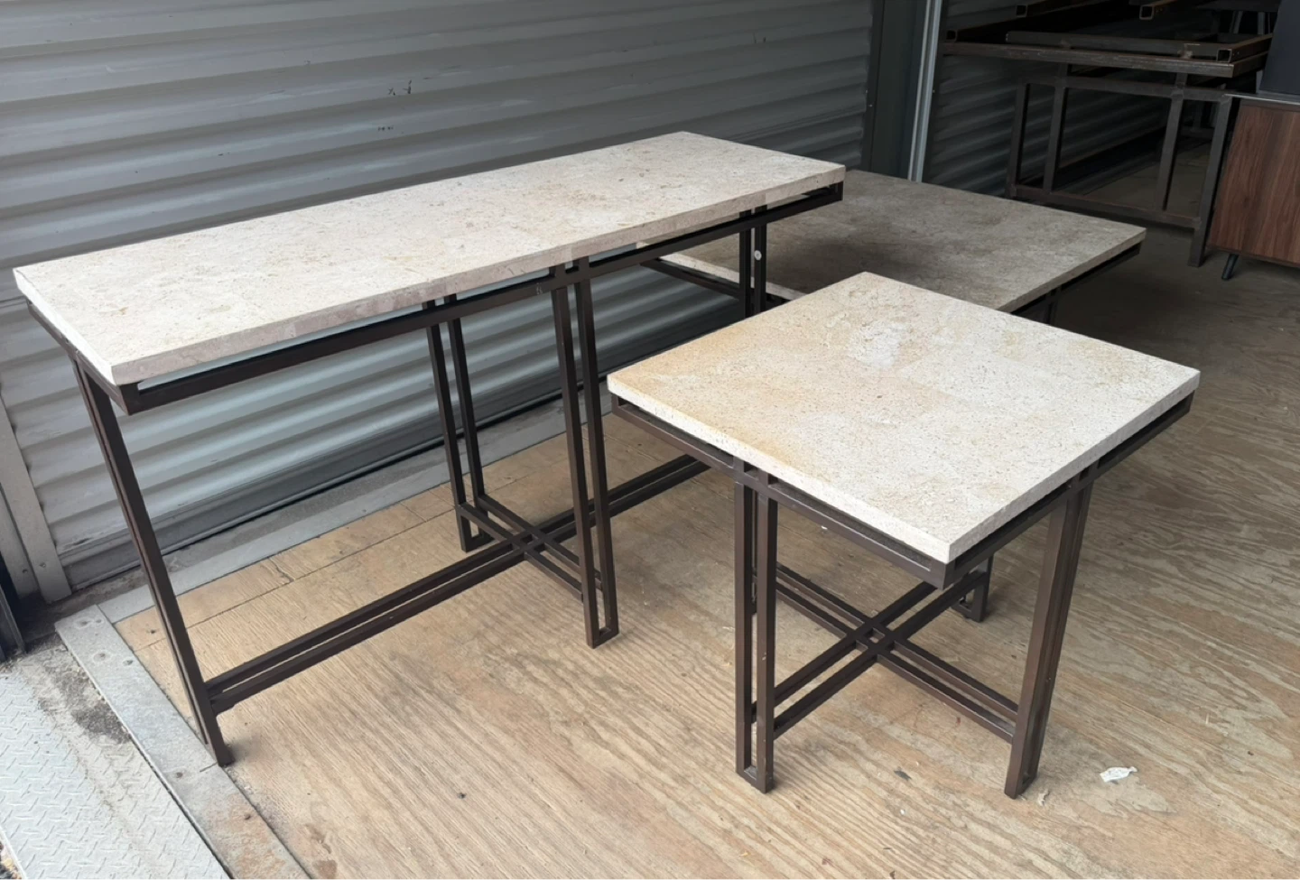Set of 3 Stone Top Tables with Metal Frames - photo 2