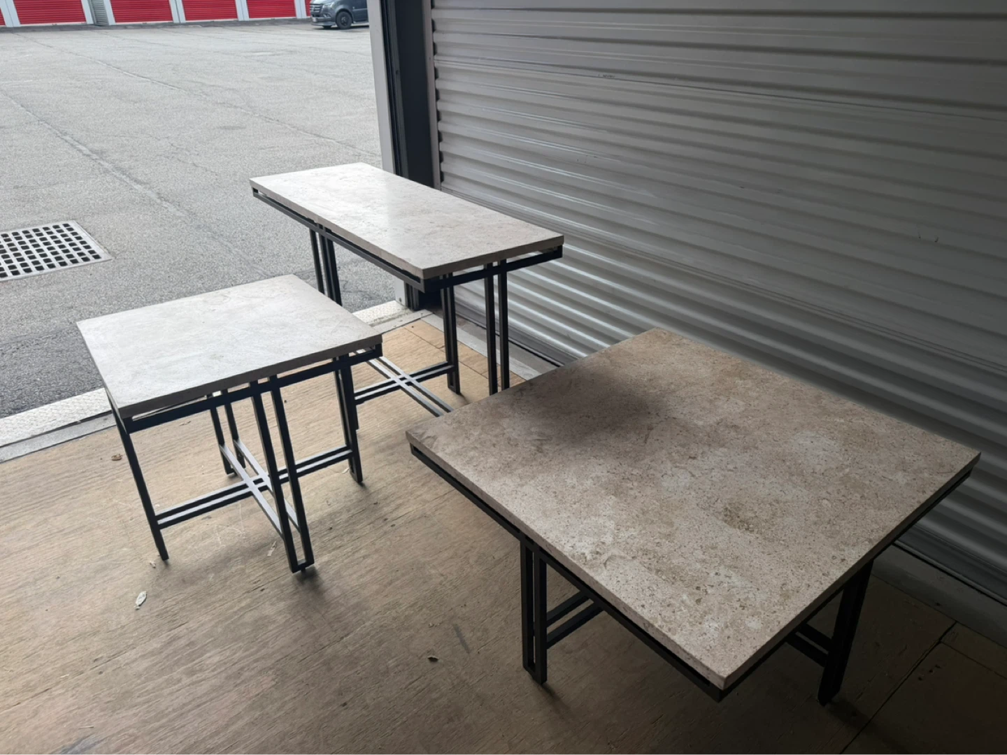 Set of 3 Stone Top Tables with Metal Frames - photo 3