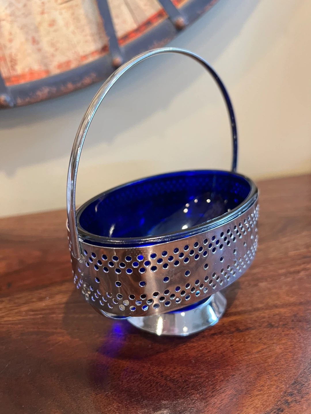 Vintage Cobalt Blue Glass Sugar Bowl/Jam/Candy Dish - photo 2