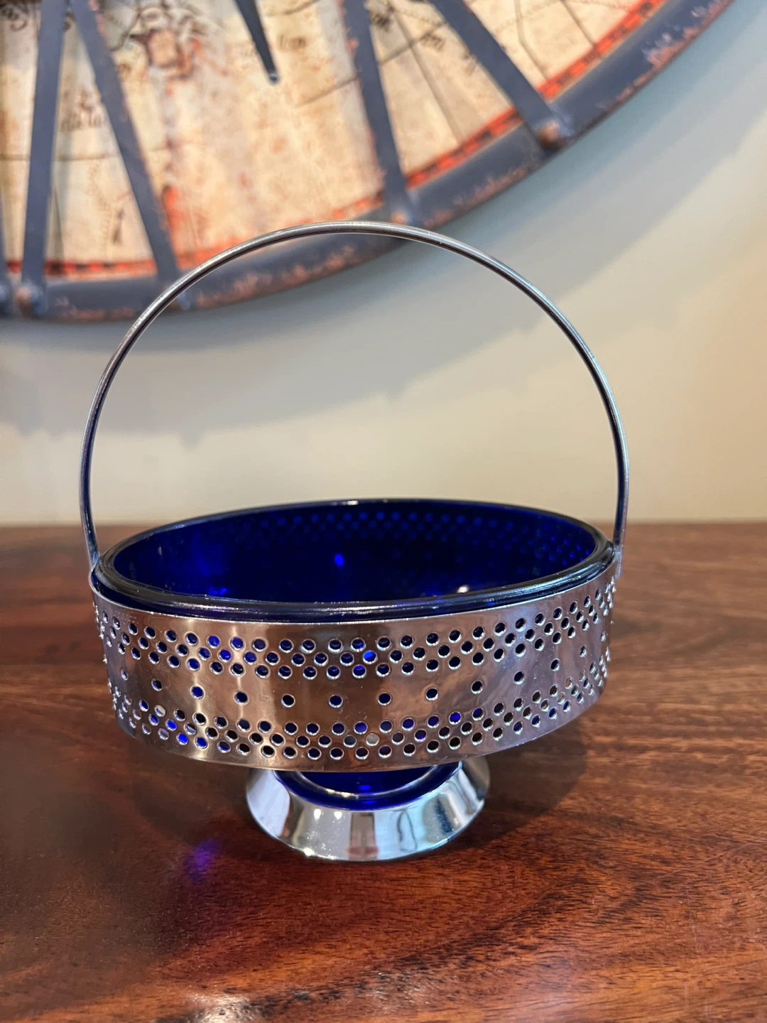 Vintage Cobalt Blue Glass Sugar Bowl/Jam/Candy Dish