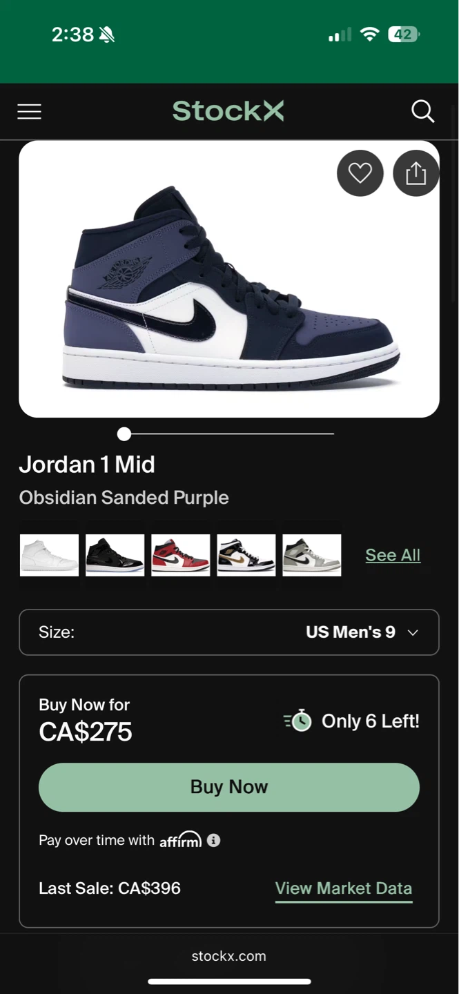 Jordan 1 Mid Obsidian Sanded Purple