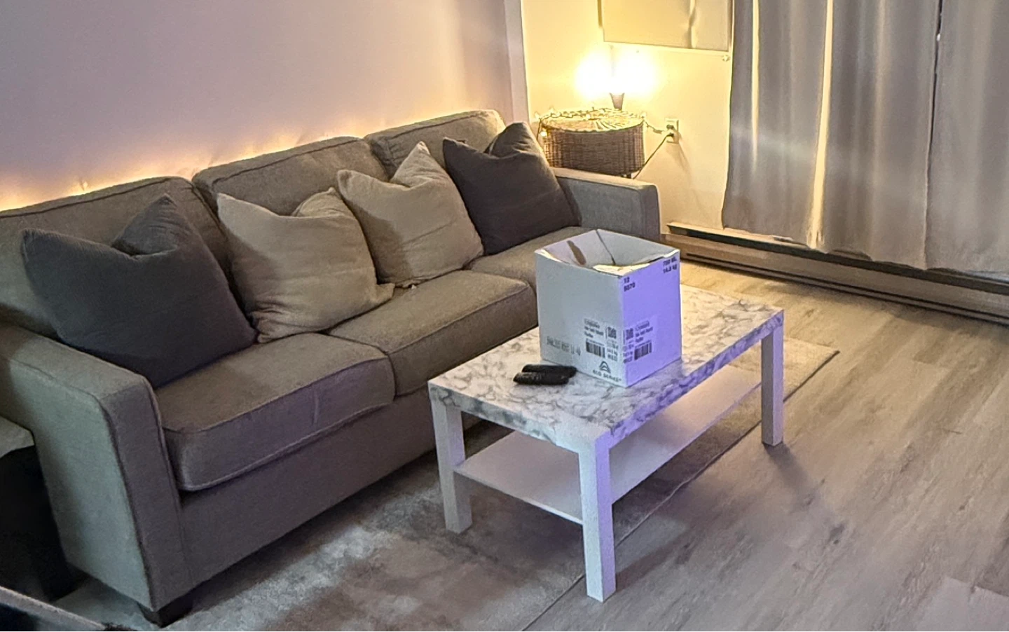 Grey Fabric Sofa with Accent Pillows