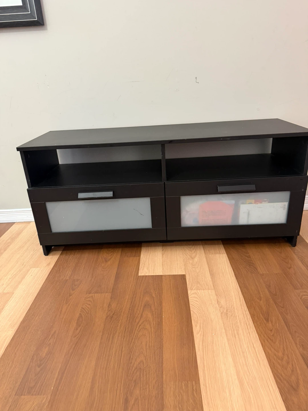 Black Entertainment Unit with 2 Frosted Doors