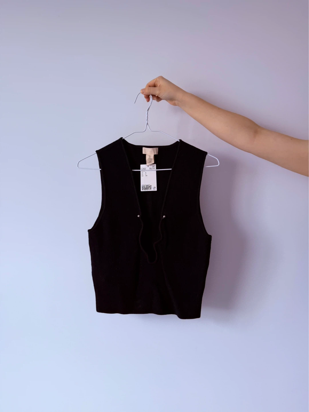 H&M Black Ribbed V-Neck Vest Top - Size Small - photo 2