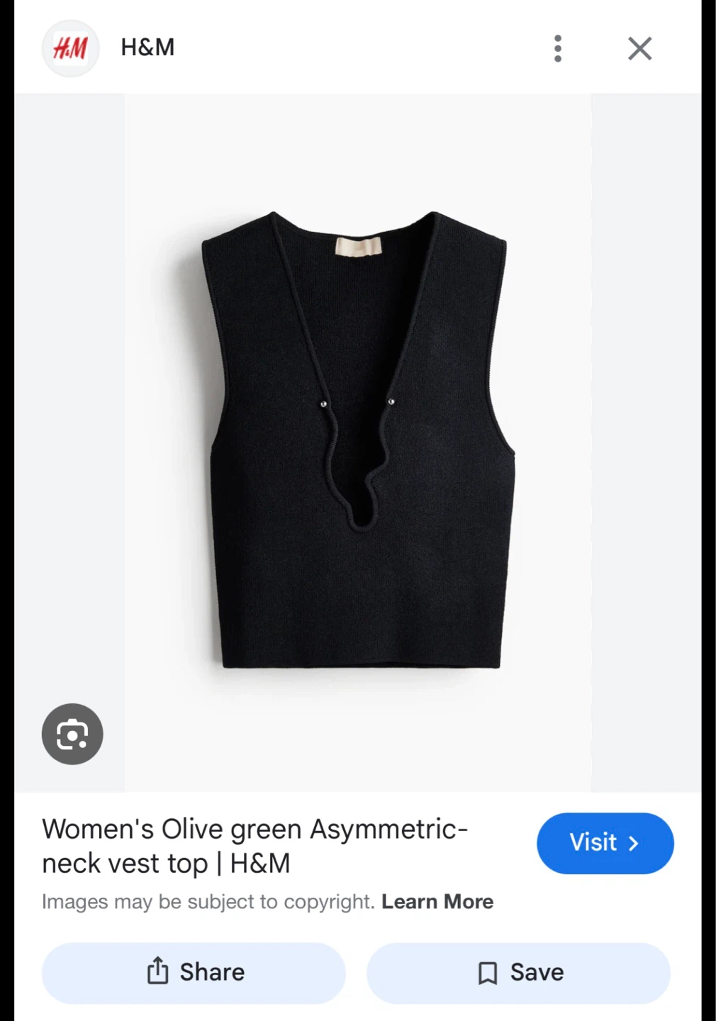 H&M Black Ribbed V-Neck Vest Top - Size Small - photo 3
