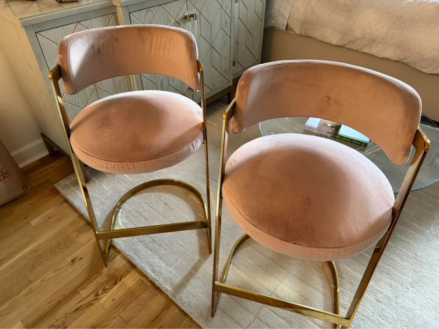 Meridian Stephanie Pink Velvet Stool (Set of 2) - photo 3
