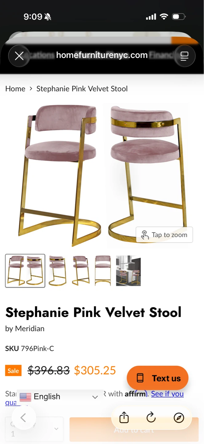 Meridian Stephanie Pink Velvet Stool (Set of 2) - photo 2