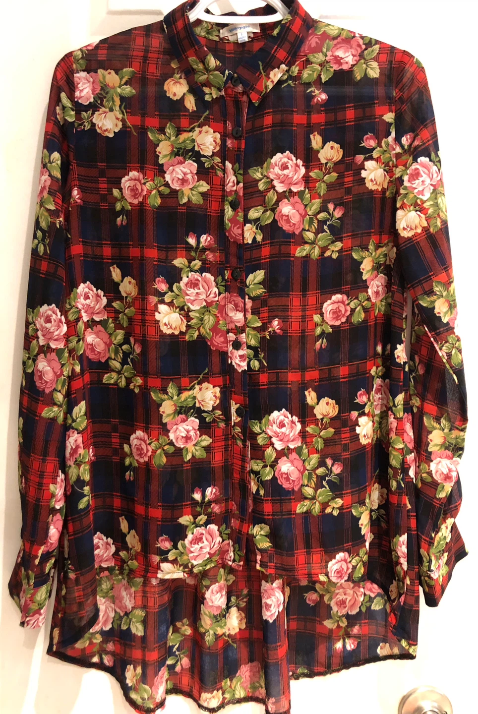 Women's Plaid Floral Print Button-Up Shirt - photo 4
