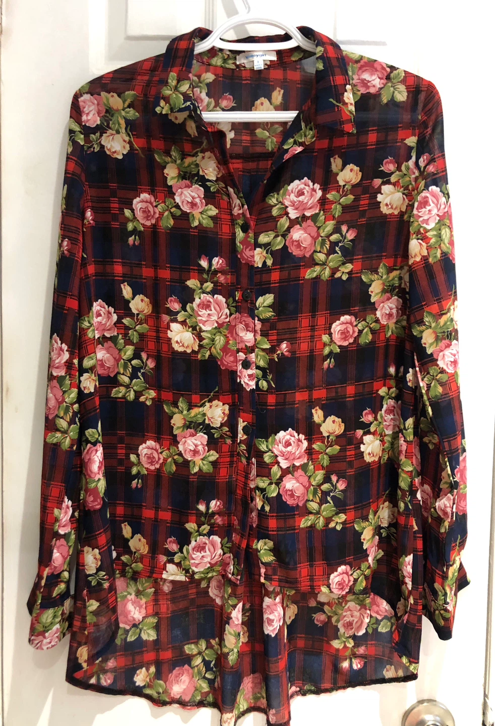 Women's Plaid Floral Print Button-Up Shirt