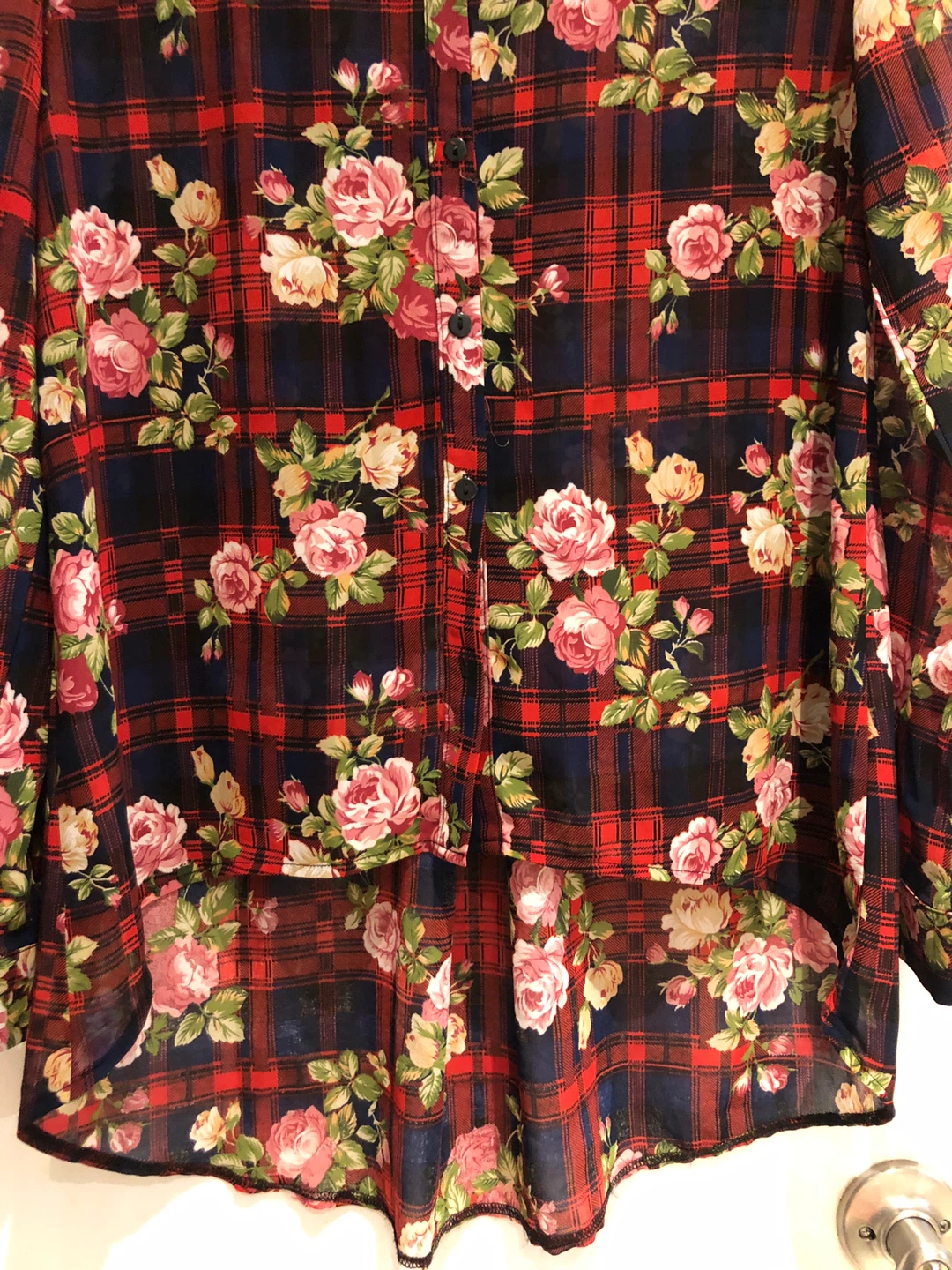 Women's Plaid Floral Print Button-Up Shirt - photo 5