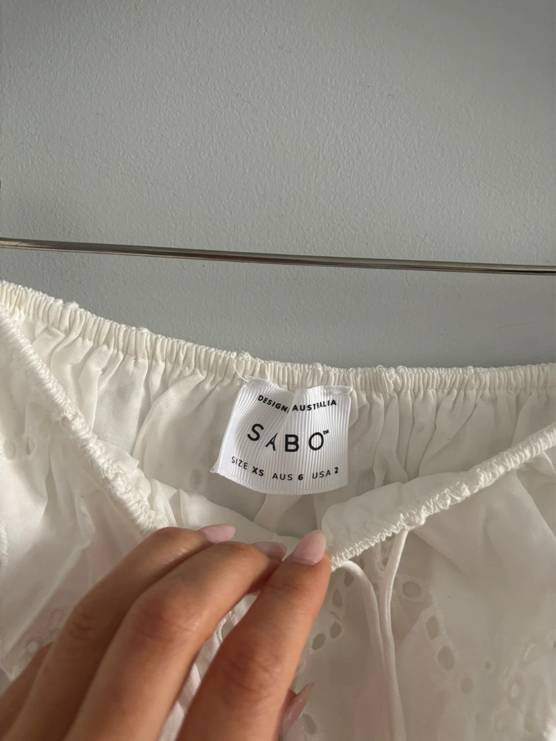 Sabo Skirt | White Eyelet Strapless Mini Dress - XS - photo 5