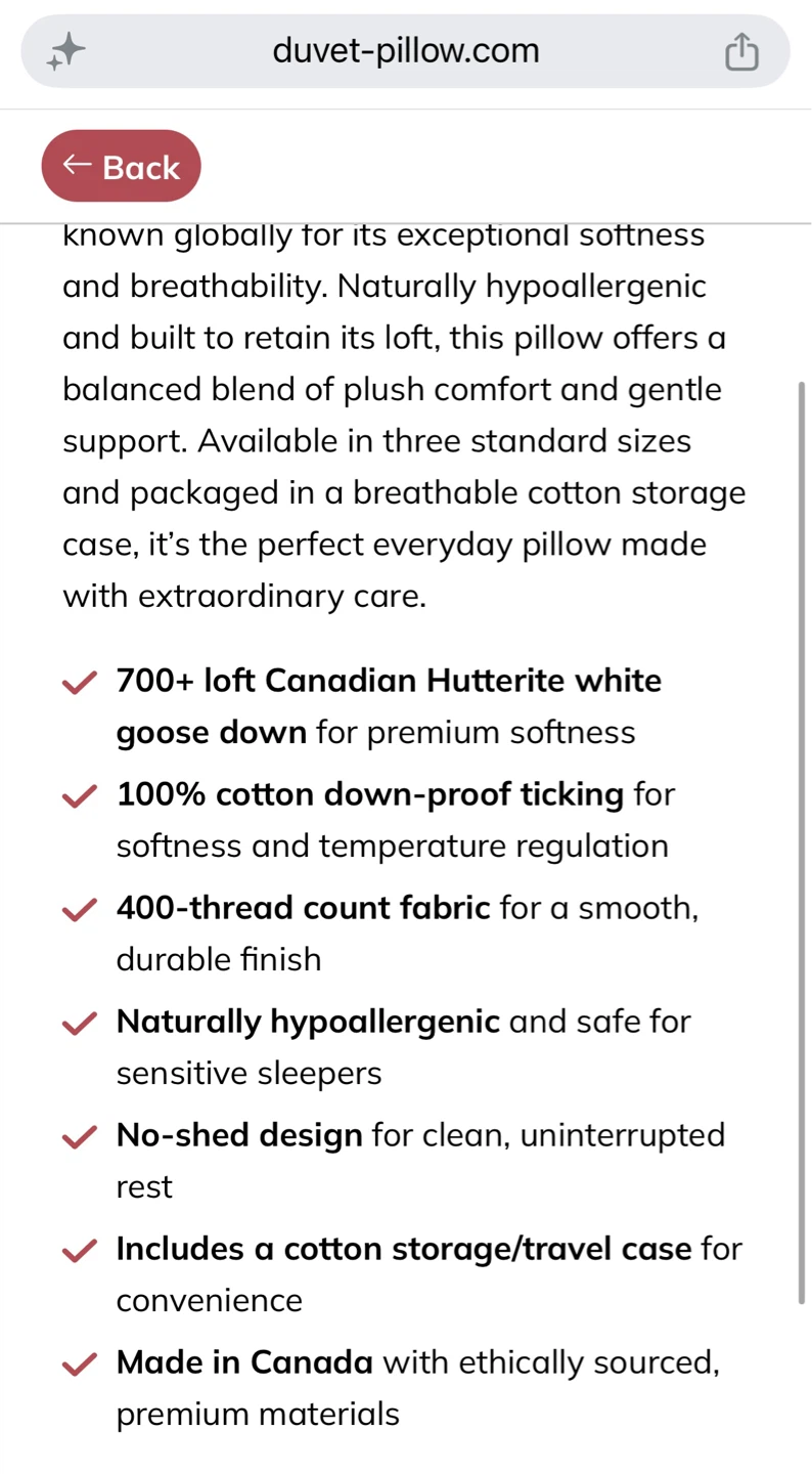Canadian Goose Down Pillows – Queen Size (Set of 2) – $400 - photo 4