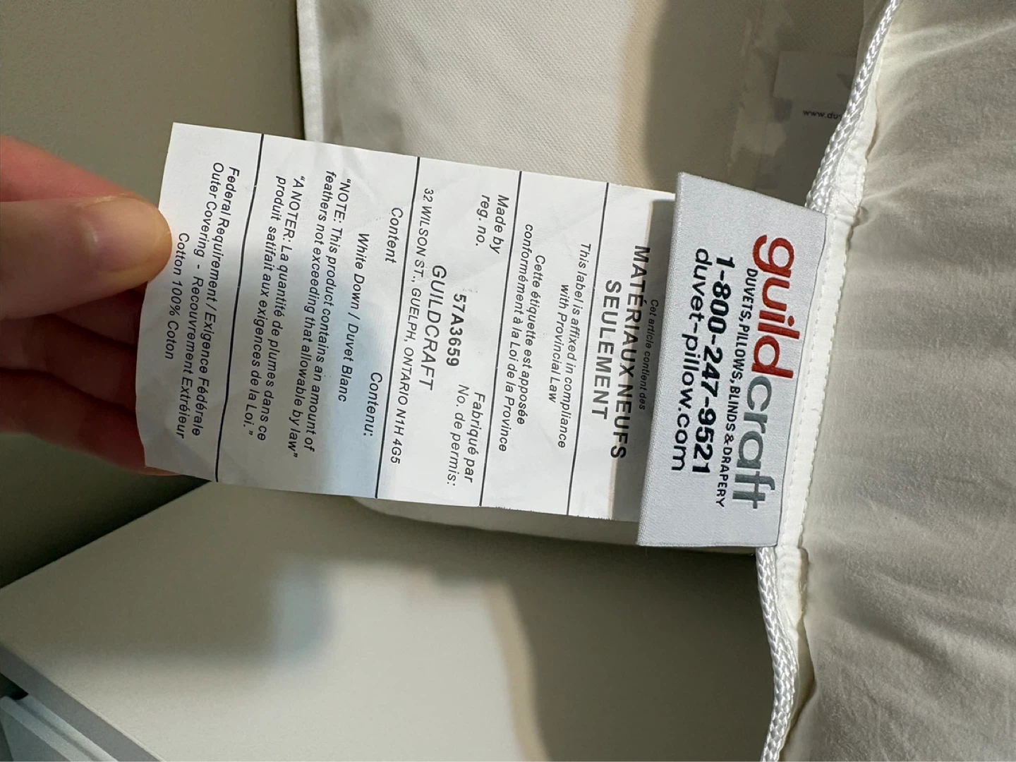 Canadian Goose Down Pillows – Queen Size (Set of 2) – $400 - photo 2