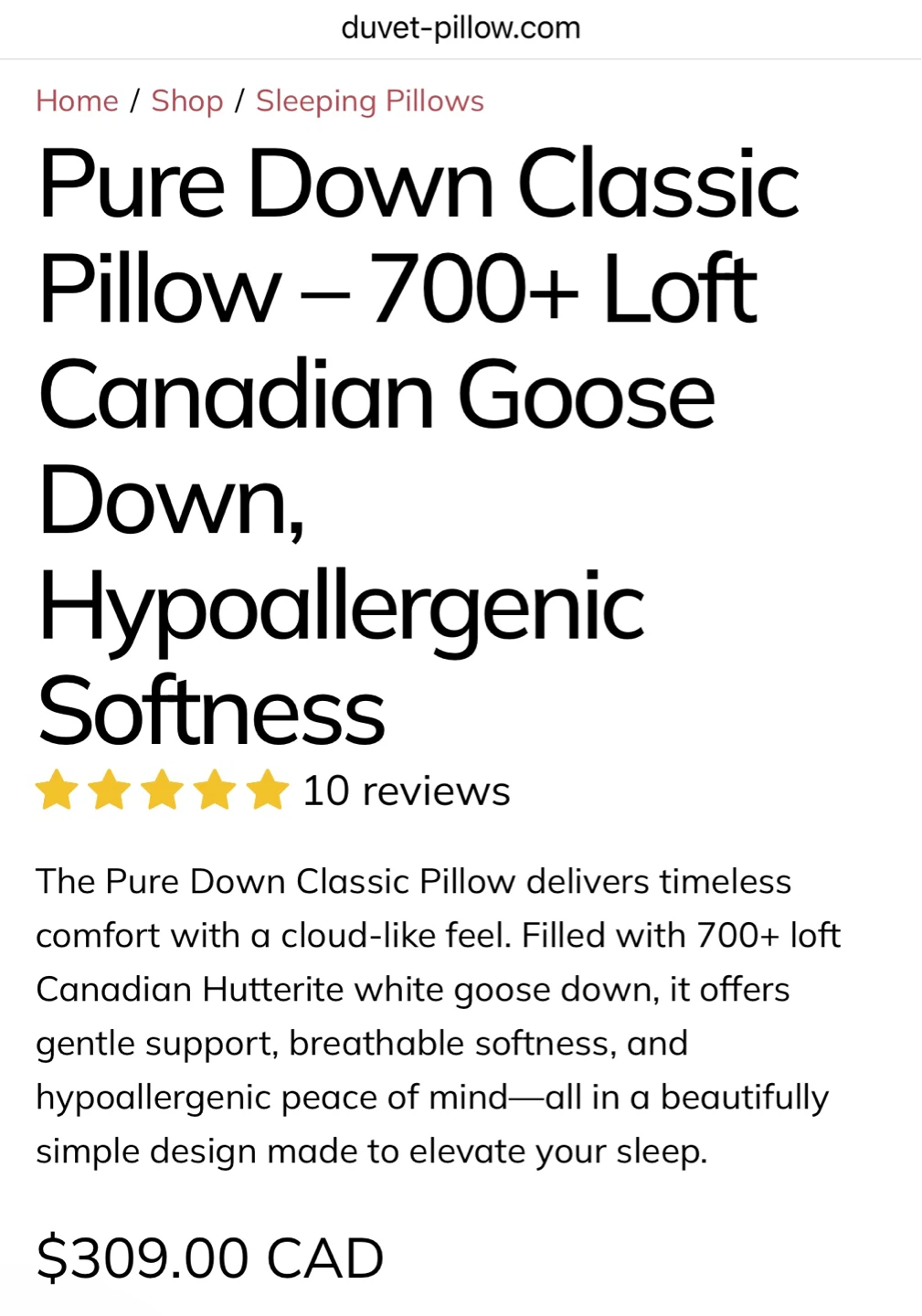 Canadian Goose Down Pillows – Queen Size (Set of 2) – $400 - photo 3