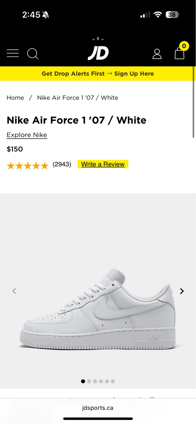 Nike Air Force 1 '07 White Sneakers - Size 10