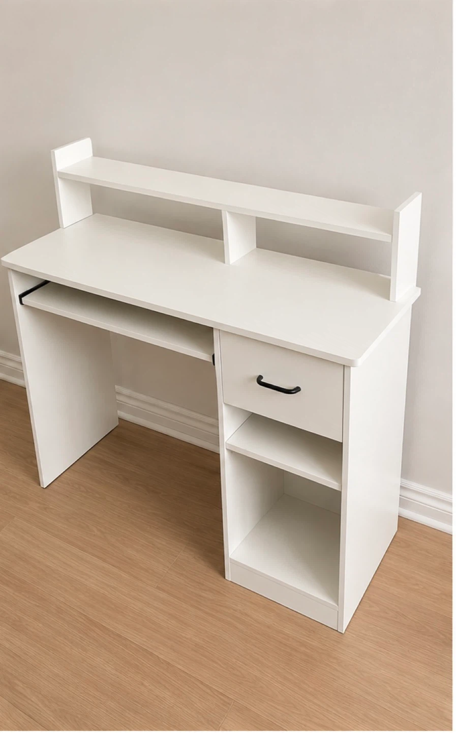 White Computer Desk with Keyboard Tray and Storage - photo 2