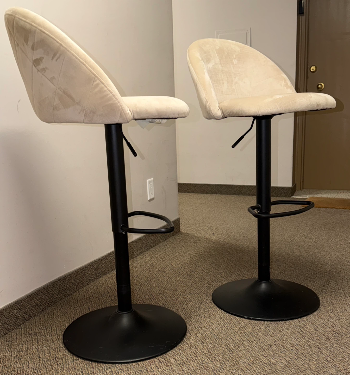Beige Suede Adjustable Bar Stools Set of 2 - photo 5