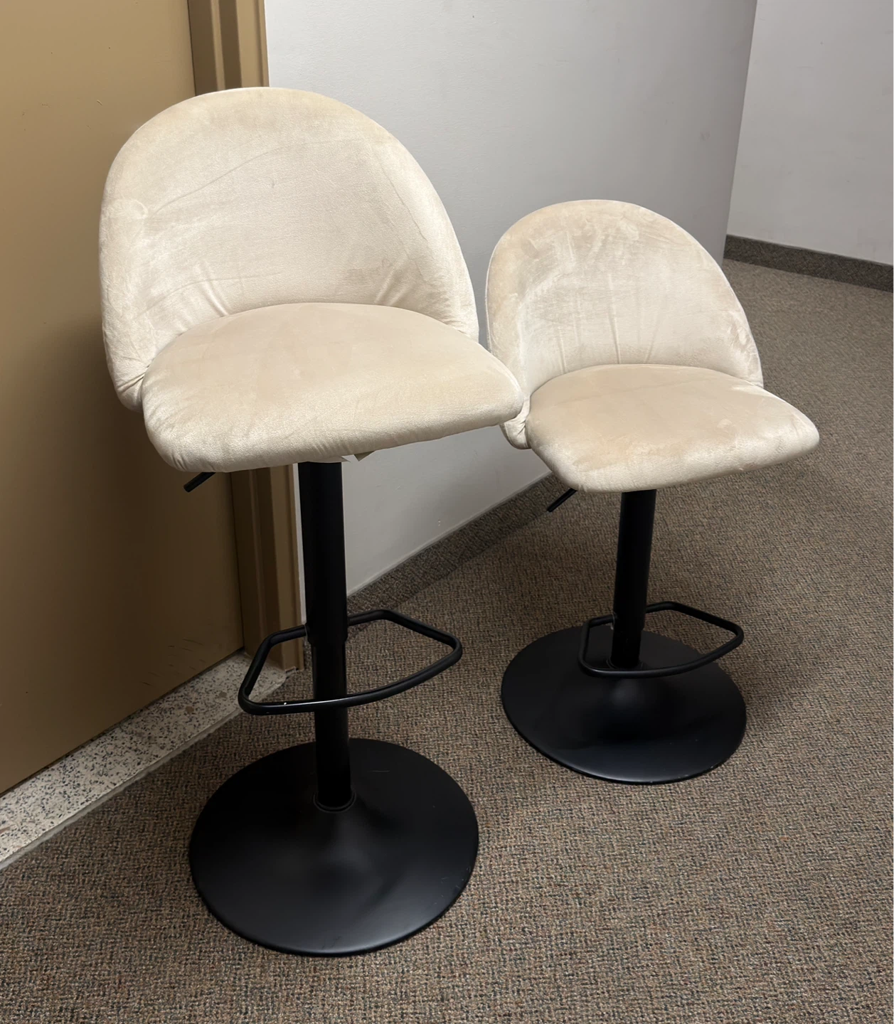Beige Suede Adjustable Bar Stools Set of 2