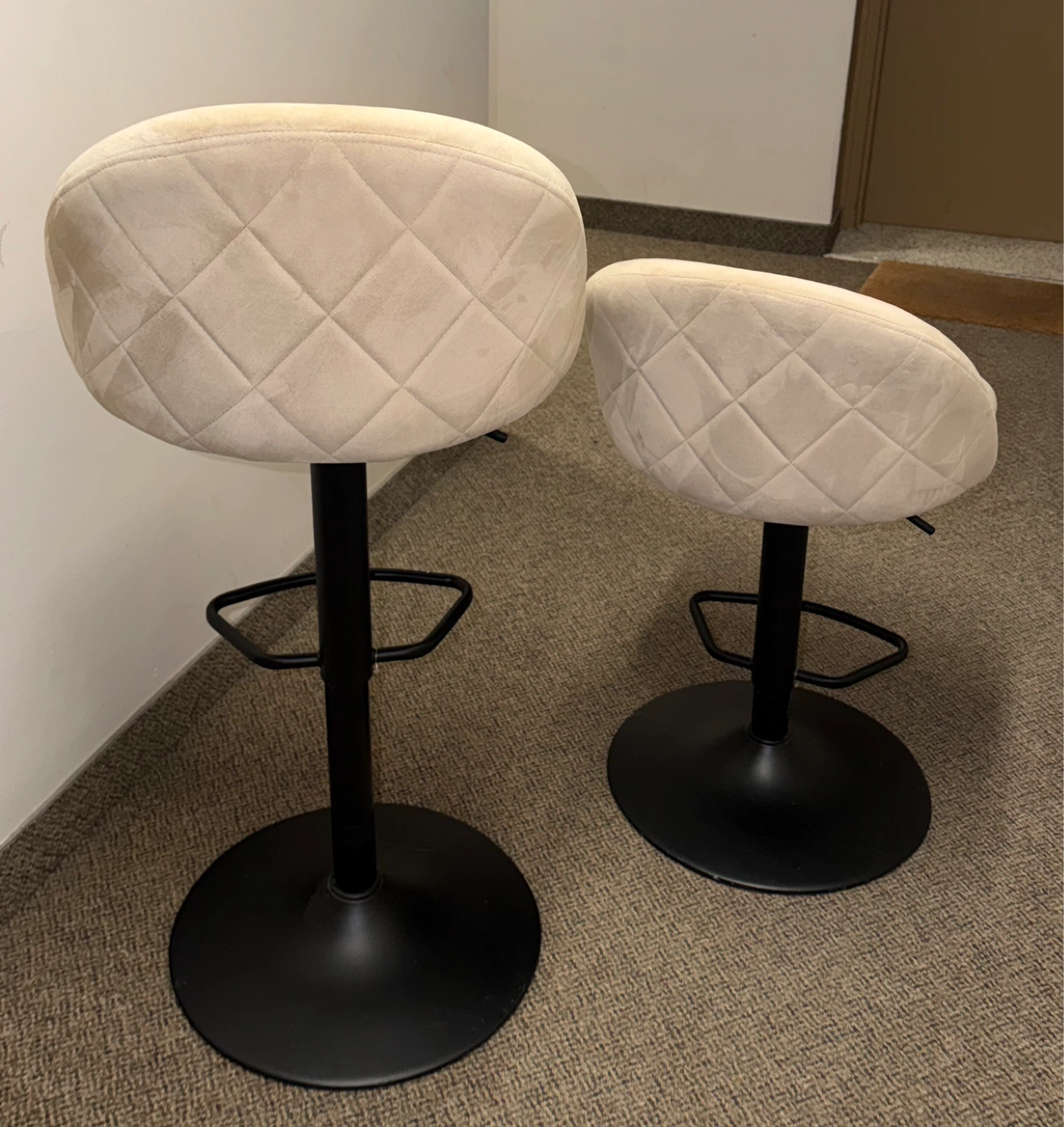 Beige Suede Adjustable Bar Stools Set of 2 - photo 3