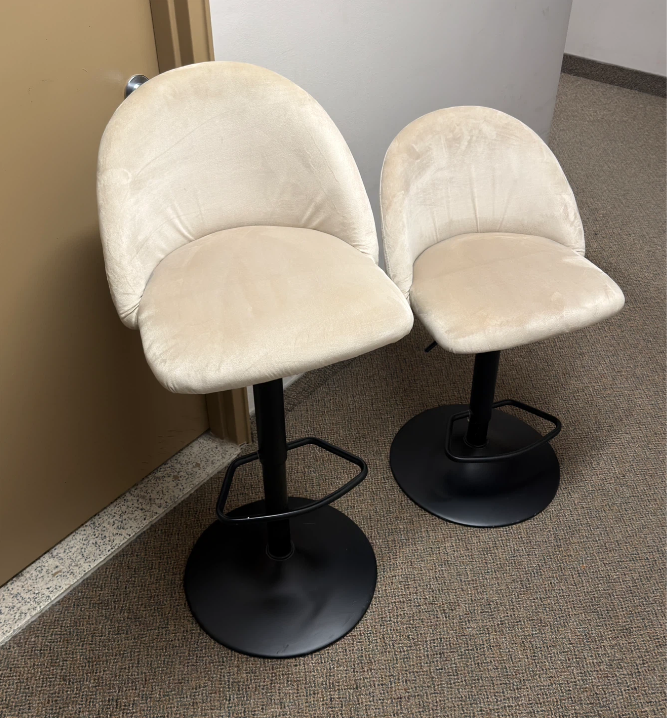 Beige Suede Adjustable Bar Stools Set of 2 - photo 2