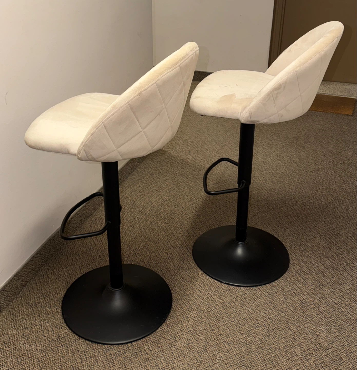 Beige Suede Adjustable Bar Stools Set of 2 - photo 4