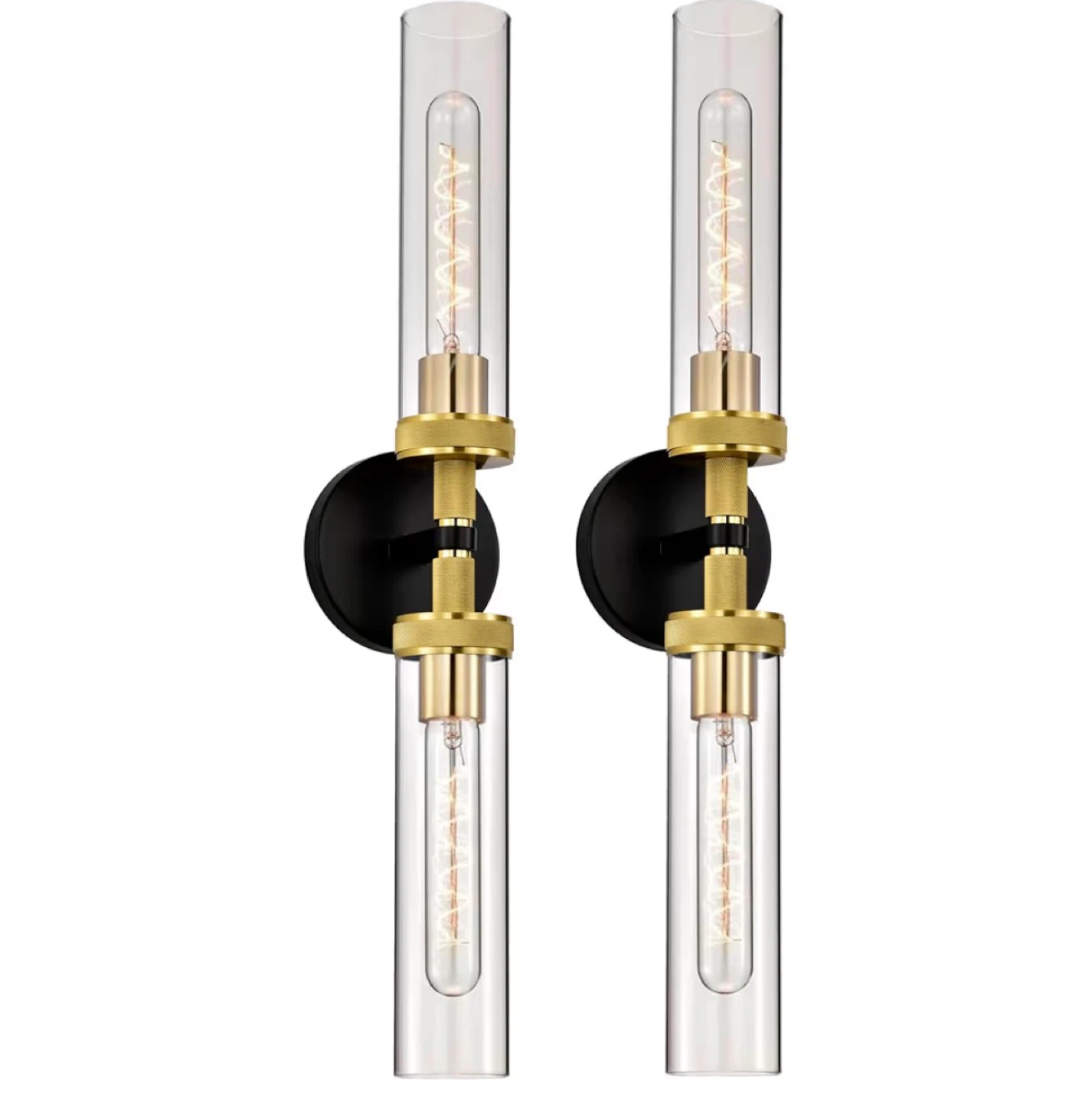 Modern Gold & Black Glass Tube Wall Sconce Set