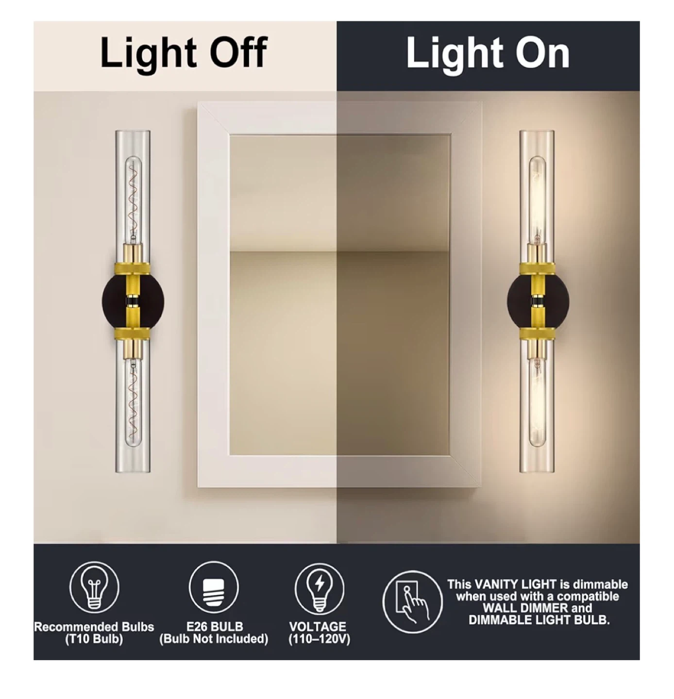 Modern Gold & Black Glass Tube Wall Sconce Set - photo 5