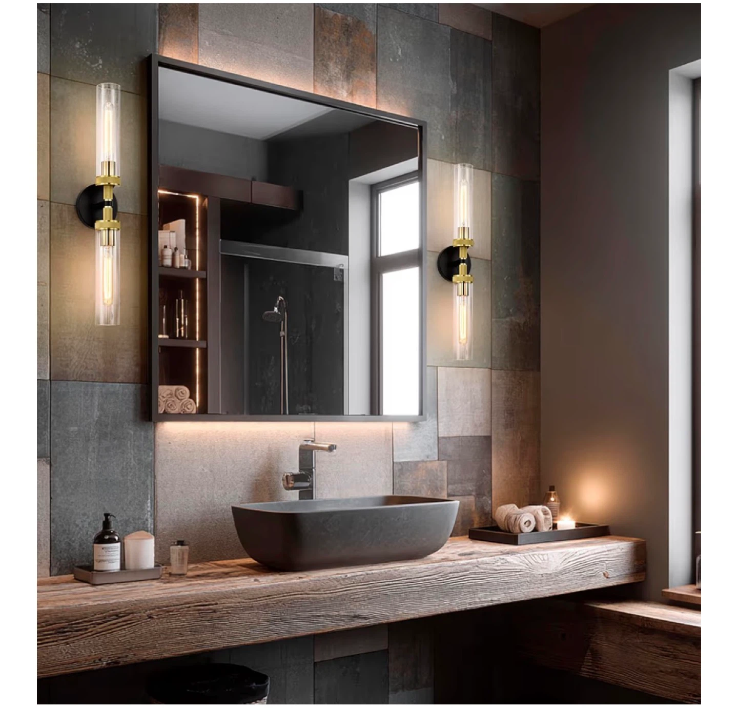 Modern Gold & Black Glass Tube Wall Sconce Set - photo 2