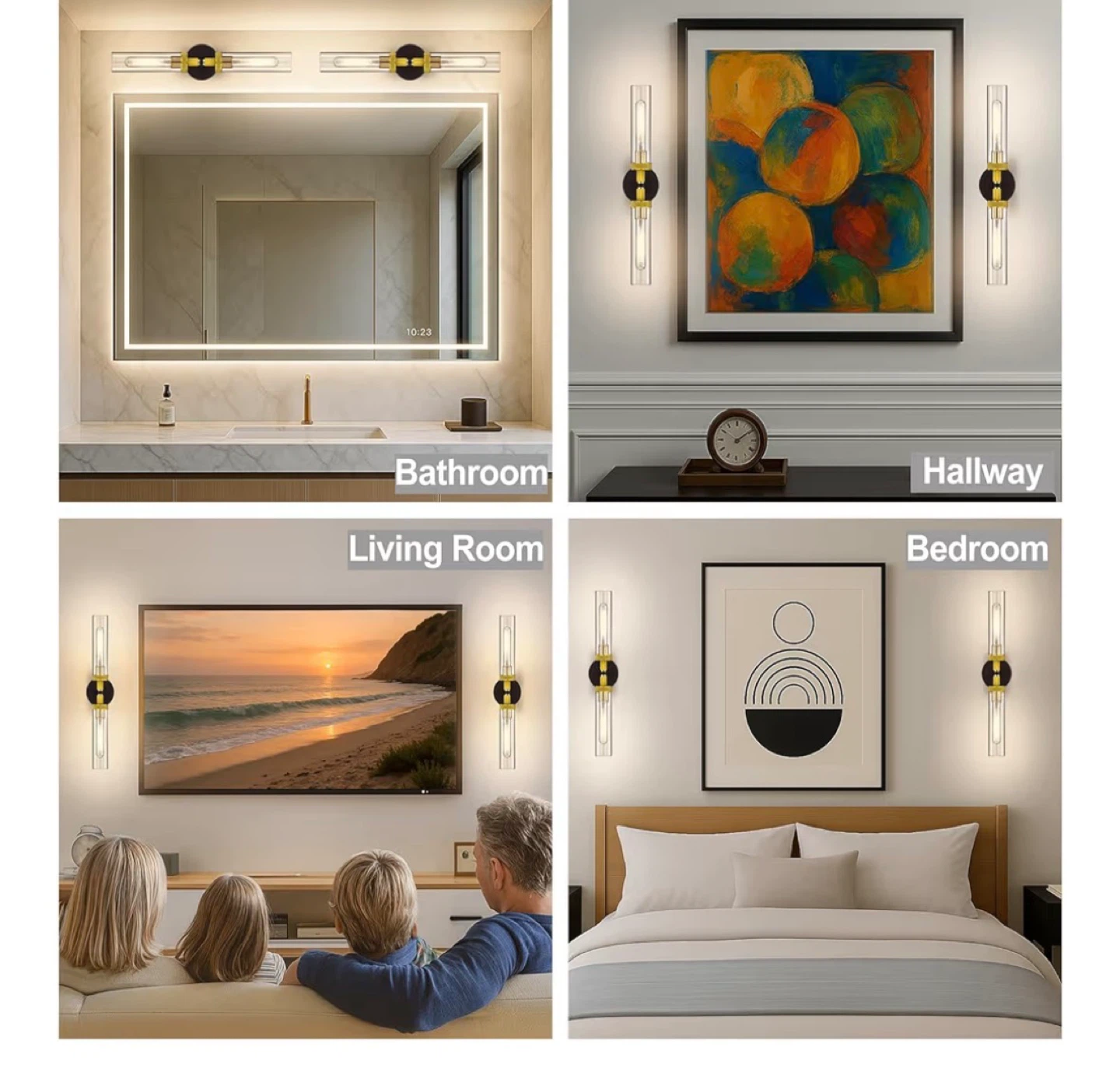 Modern Gold & Black Glass Tube Wall Sconce Set - photo 3