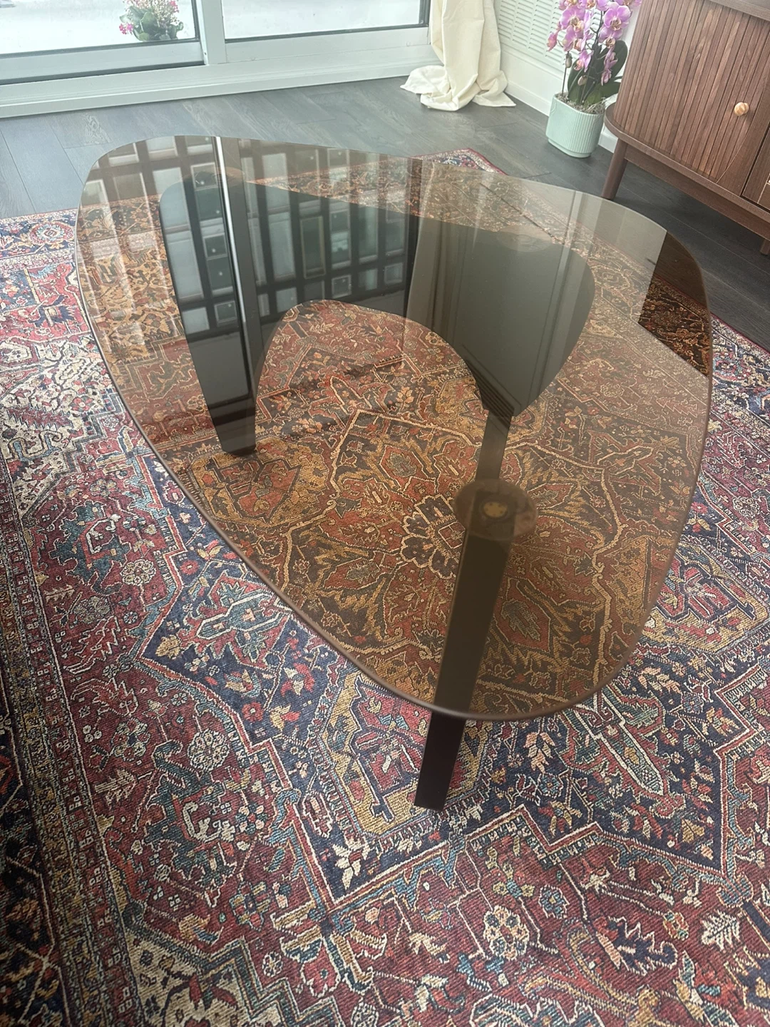 Coffee table brown glass and wood - photo 3