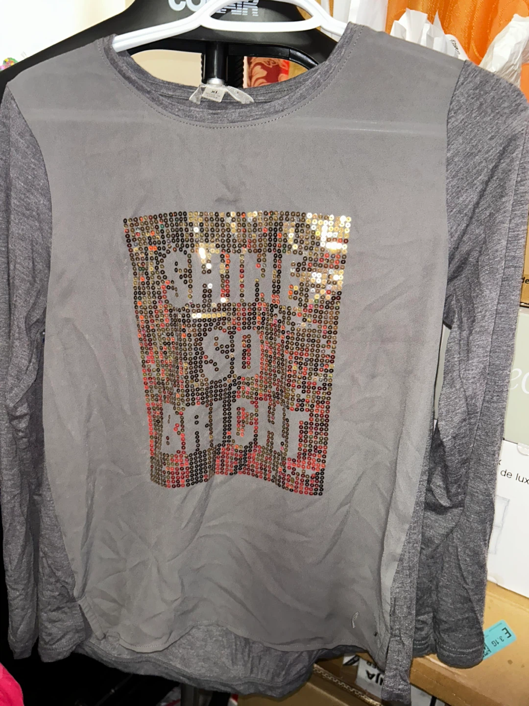 Grey Sequin Long Sleeve Shirt - XL