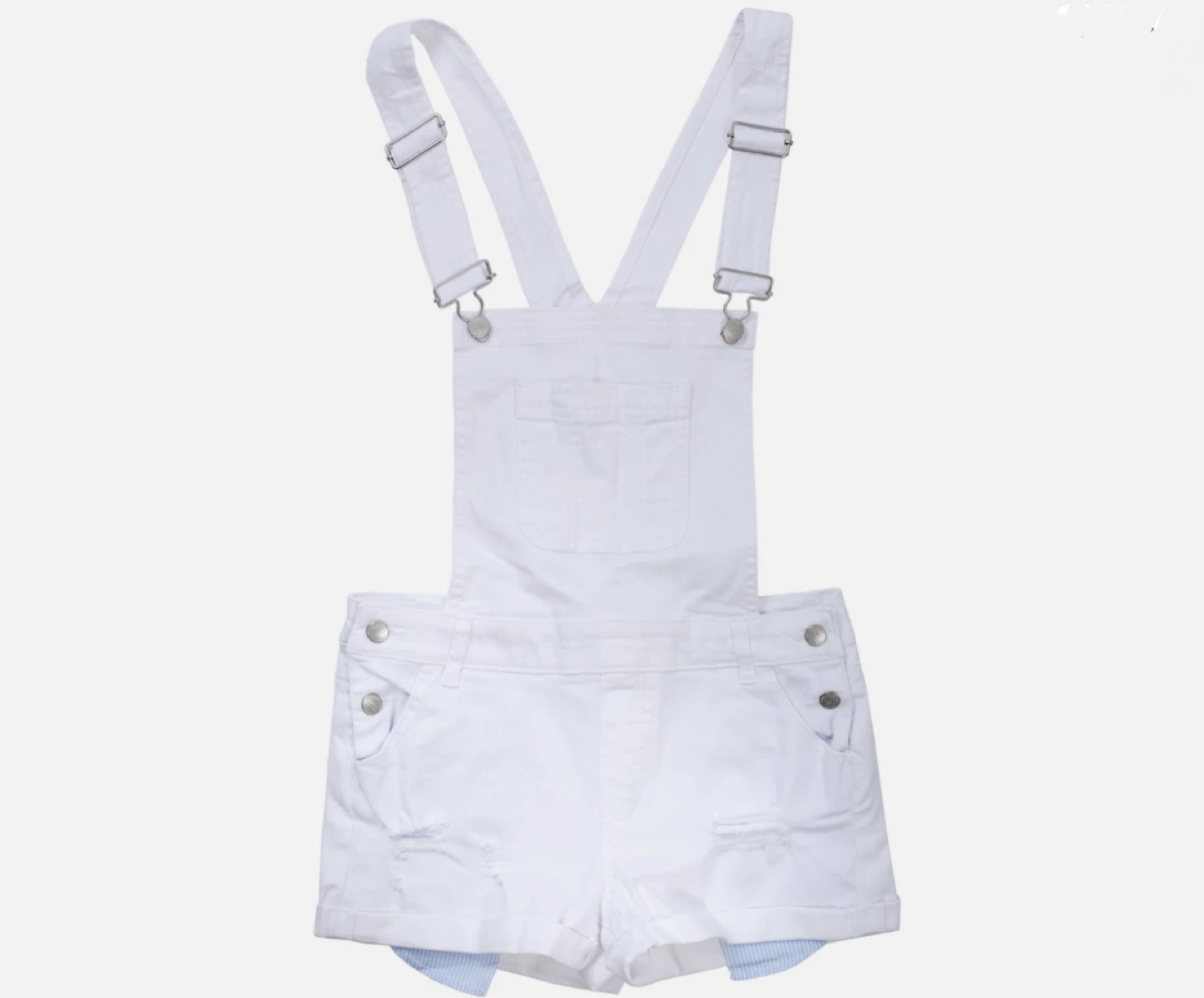 White Denim Short Overalls