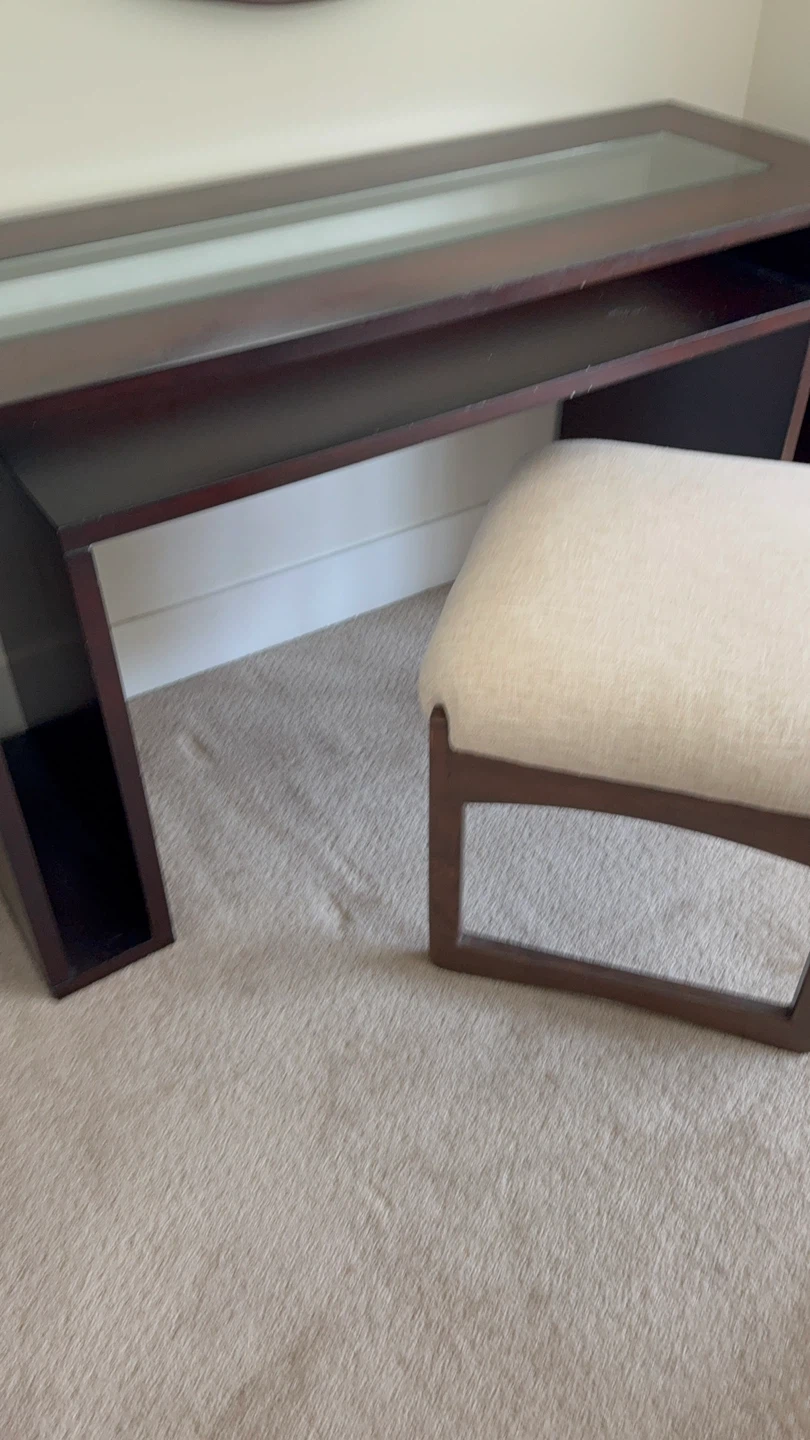 Dark Wood Console Table with Stool and Glass Top - photo 5