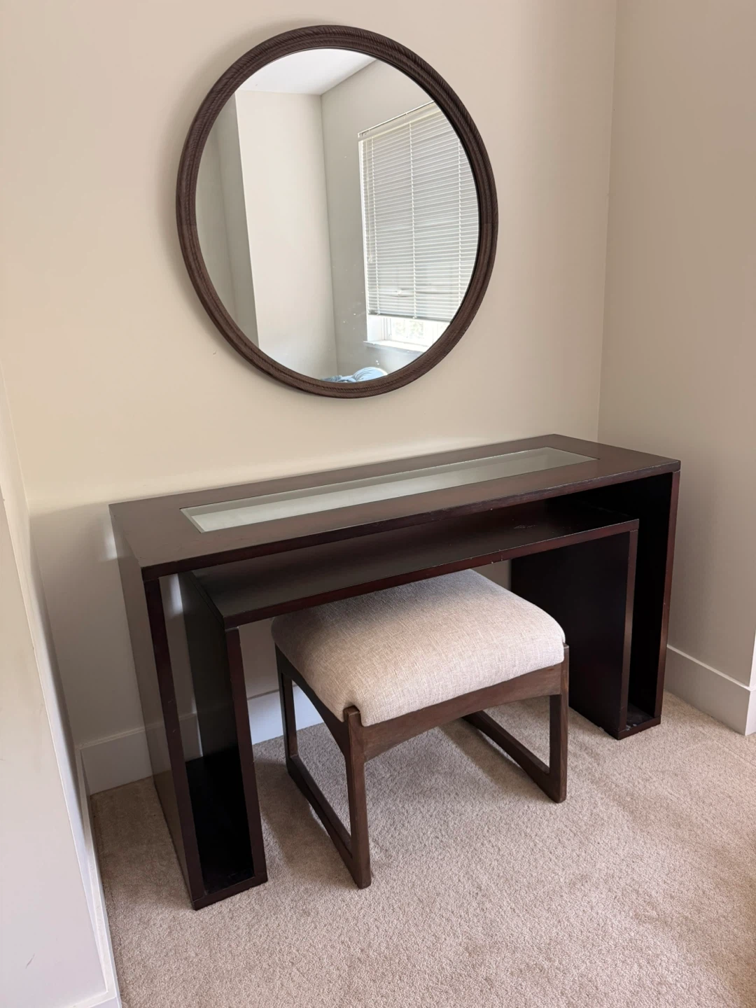 Dark Wood Console Table with Stool and Glass Top - photo 2