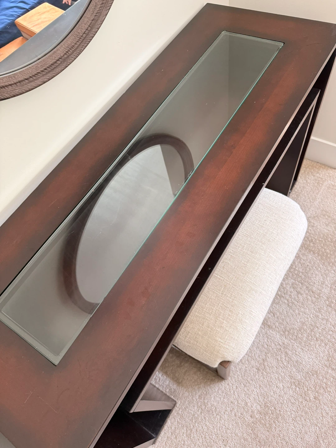 Dark Wood Console Table with Stool and Glass Top - photo 3